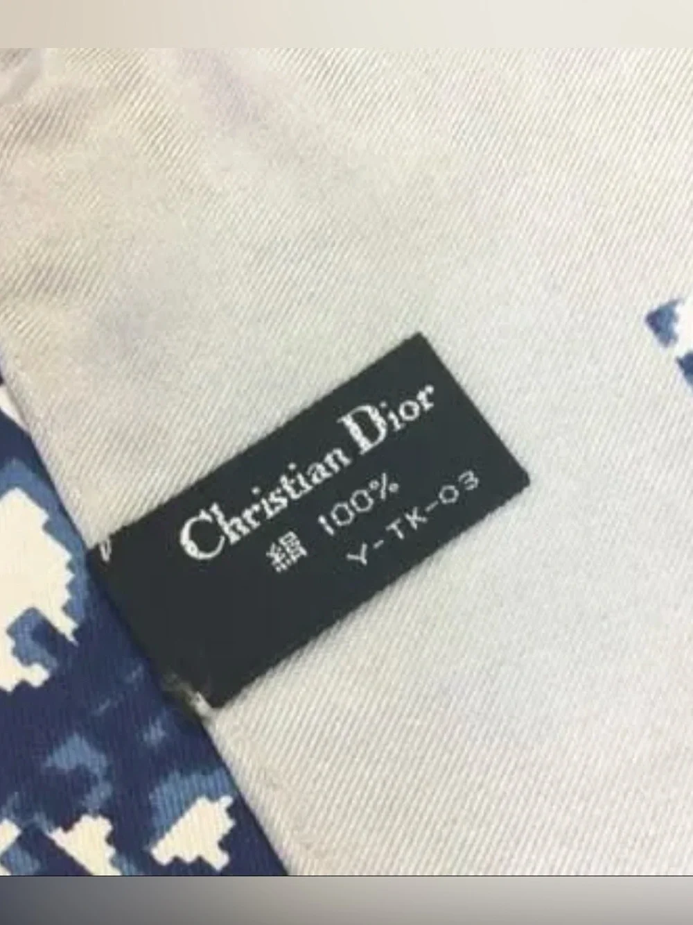 Christian Dior Vintage Silk Blue Oblique Monogram Scarf w/ box